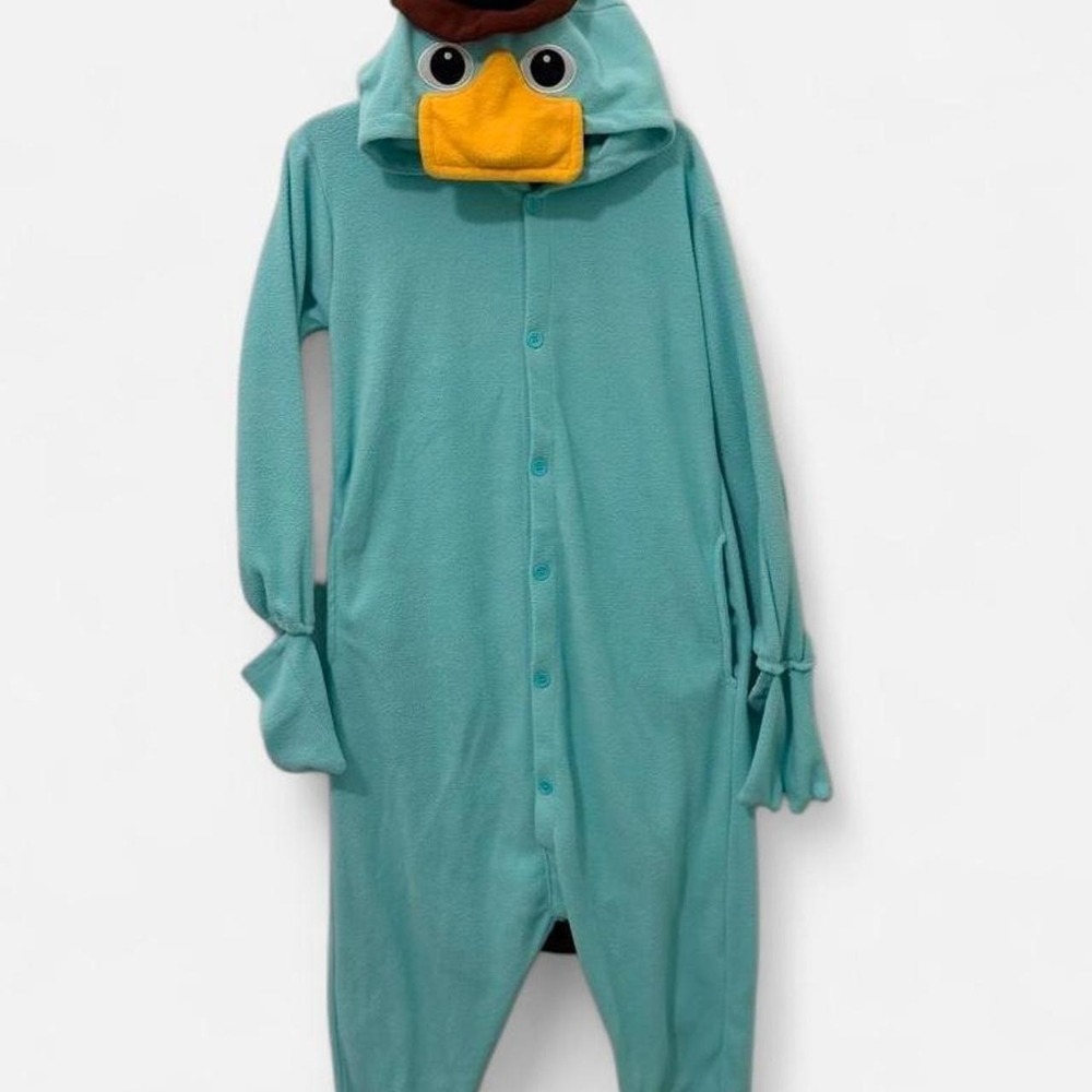Youth L 14 Blue Perry the Platypus one piece fleece outfit or pajama
